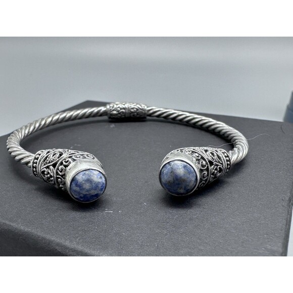 925 Cable Clamper Bracelet Light Blue Sodalite Sterling Silver - Picture 1 of 5
